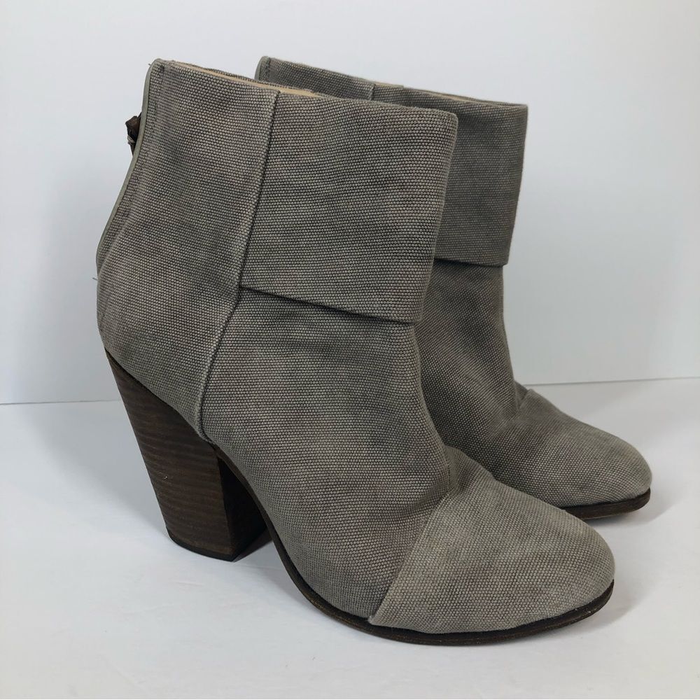 Rag & Bone Newbury Canvas Heeled Ankle Booties Taupe Gray Women's 8.5
